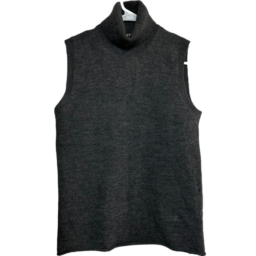 VTG DKNY Turtleneck Sweater 100% Wool Y2K Sleeveless Ribbed Knitted Gray S/P
